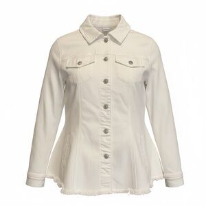 Chico's size 3(16) Jean Jacket fitted white  24 1/2”Length 21” Width stretch